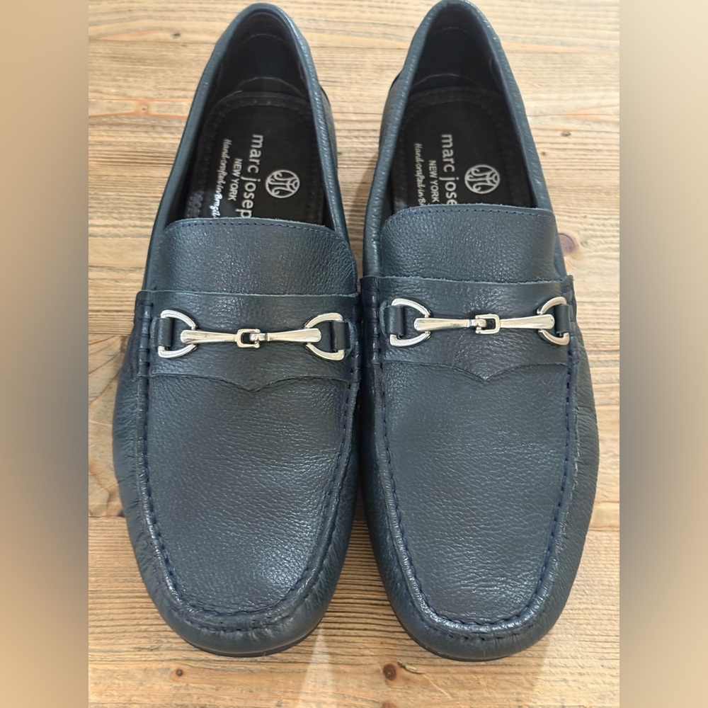 Marc Joseph NY Liberty Ave. Loafer Driving Shoe, Blue Grainy Leather, Sz 9, New